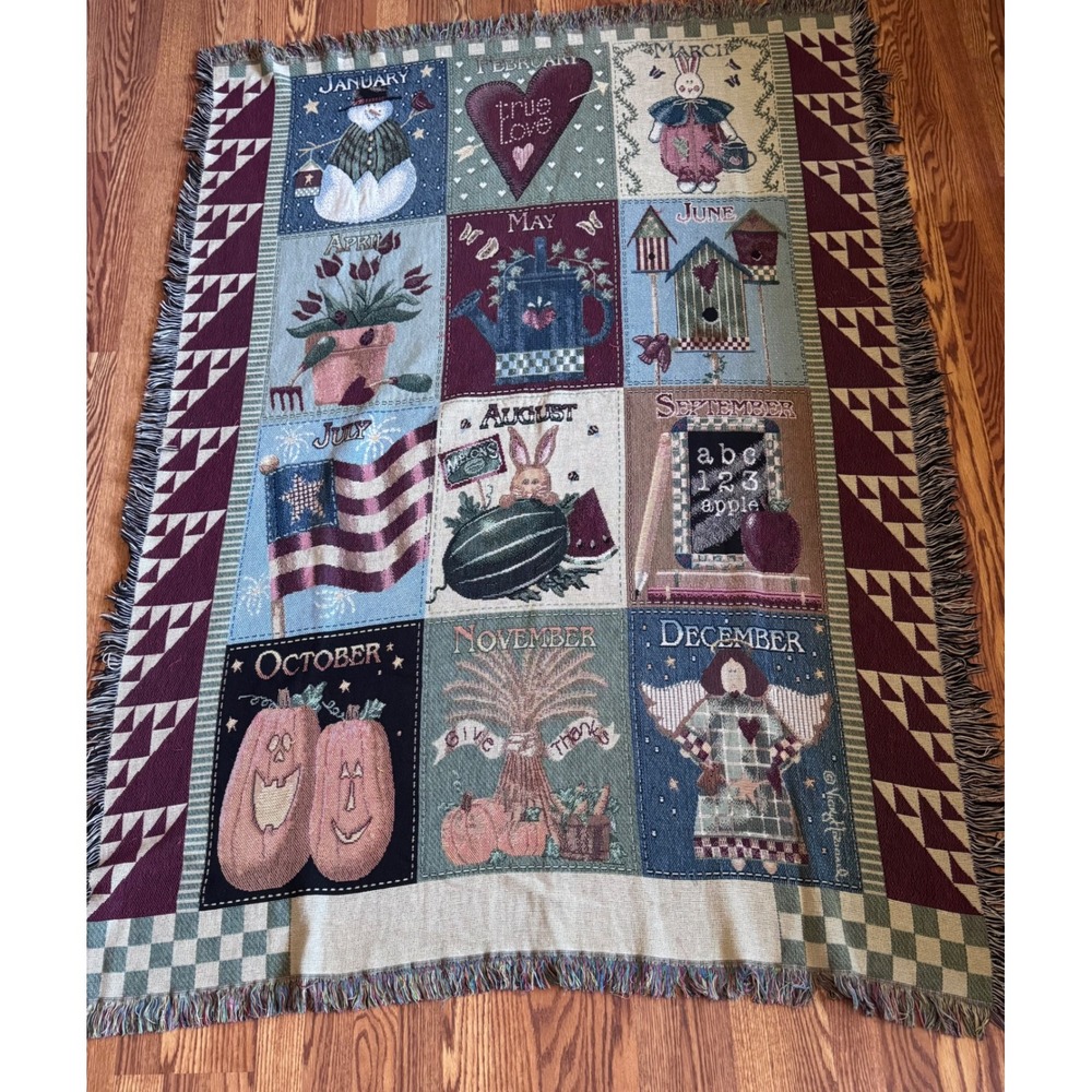 Vicky Howard Calendar Year Woven Tapestry Throw Blanket Wall Hanging 12 Months